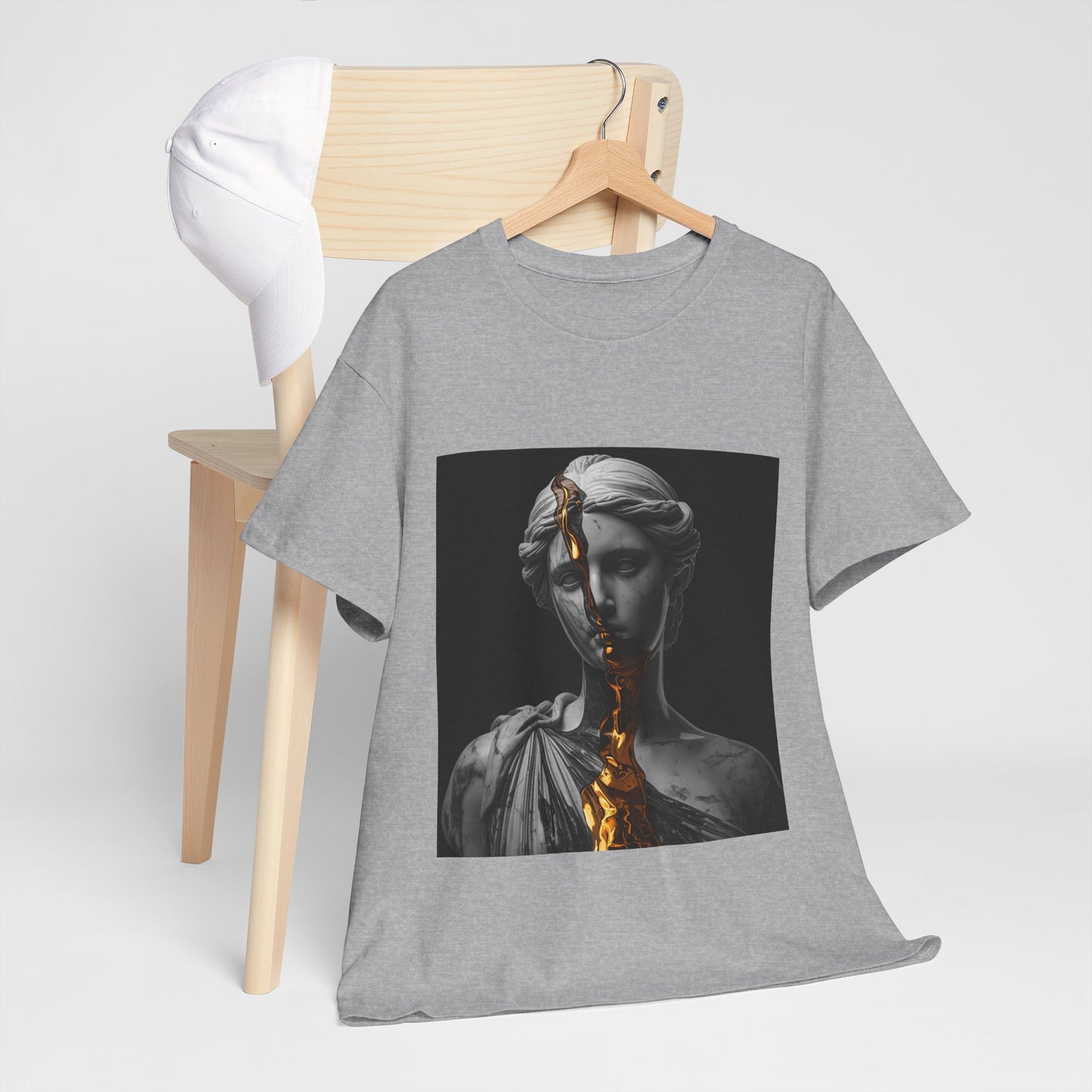 Unisex Golden Fracture Statue T-Shirt | Marble Sculpture & Gold Liquid Art