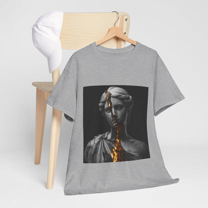 Unisex Golden Fracture Statue T-Shirt | Marble Sculpture & Gold Liquid Art