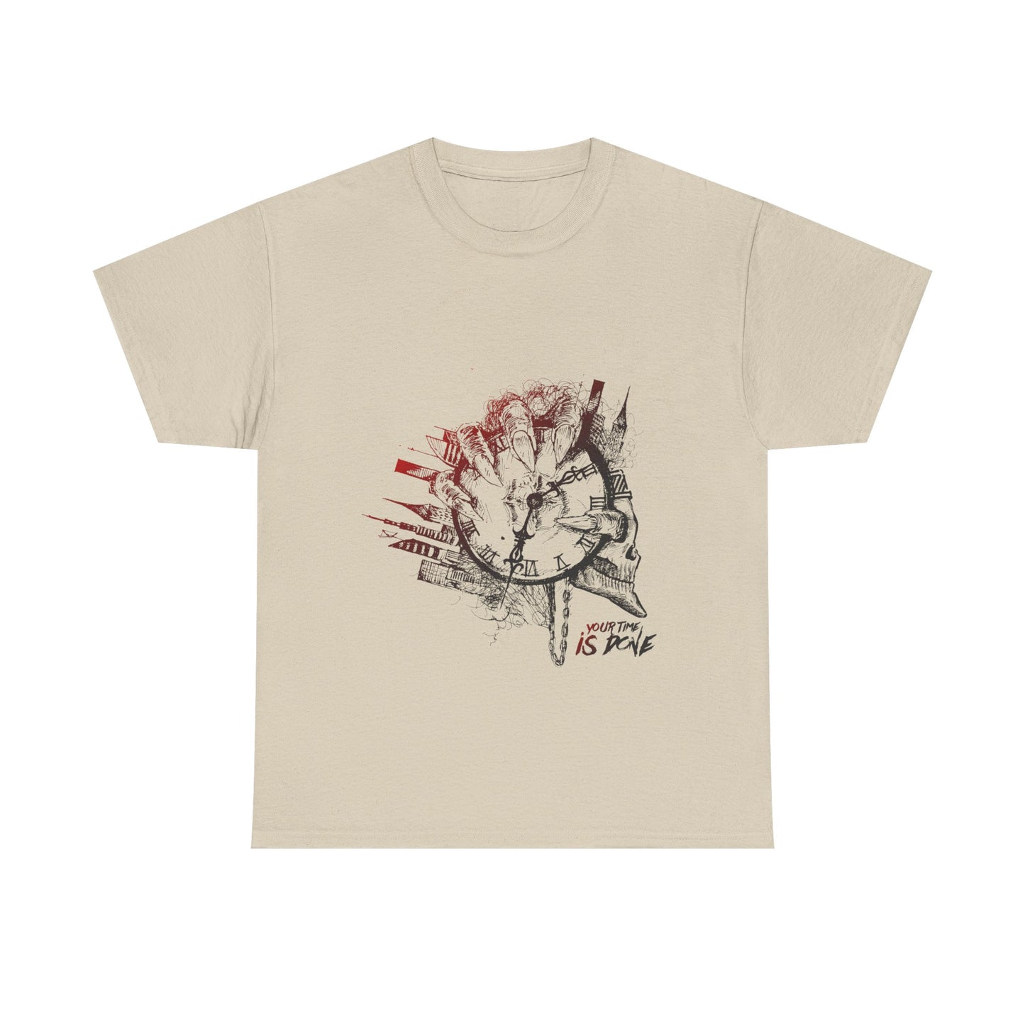 YOUR TIME IS DONE Skull Graphic Tee - Claw Hand Clock Print